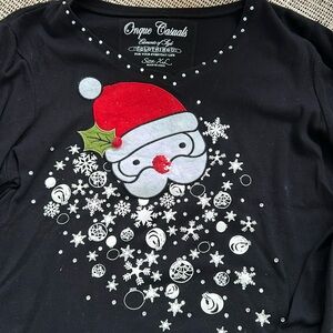 Onque Casuals Black Santa Snowflake Long Sleeve Tee